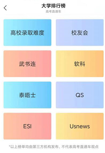 高考直通车怎么查看大学排名